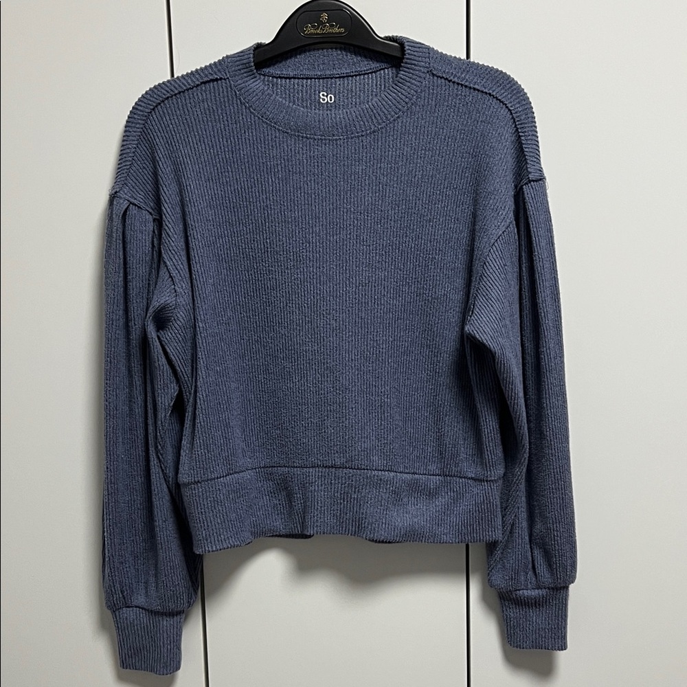 SO Women's Ribbed Knit Sweater in Blue